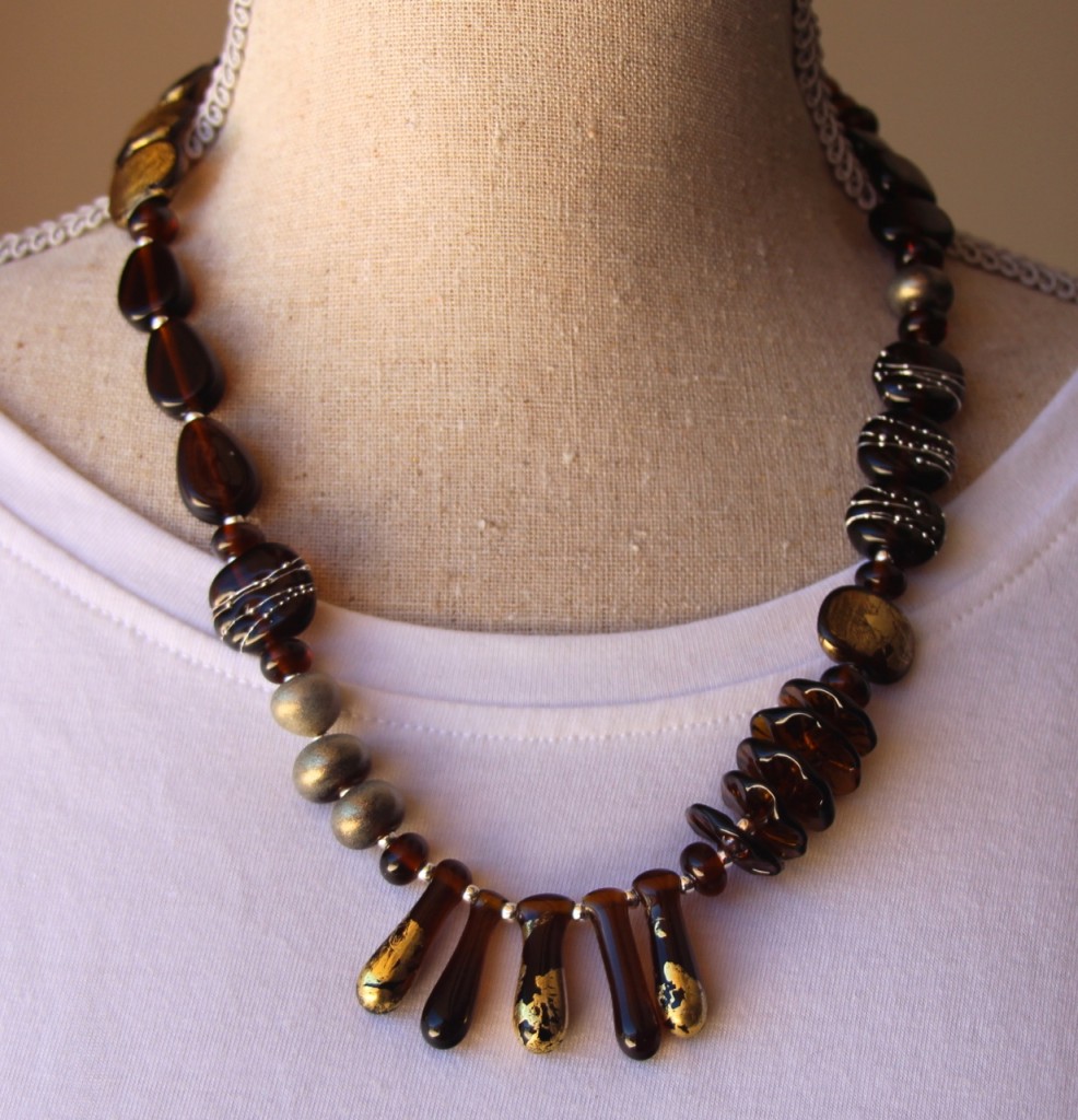 Asymmetrical Necklace - beads made from a Coopers Ale bottle