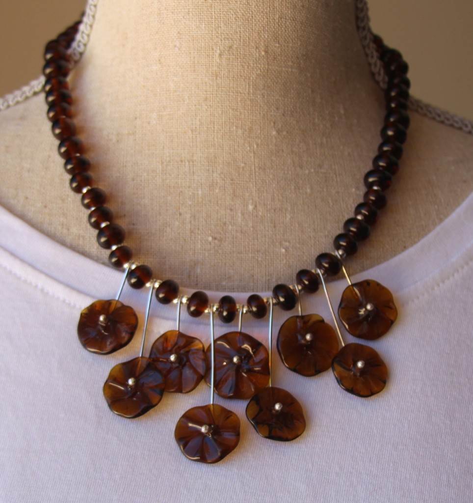 Flower Necklace - beads made from a Coopers Ale bottle (by Julie Frahm)