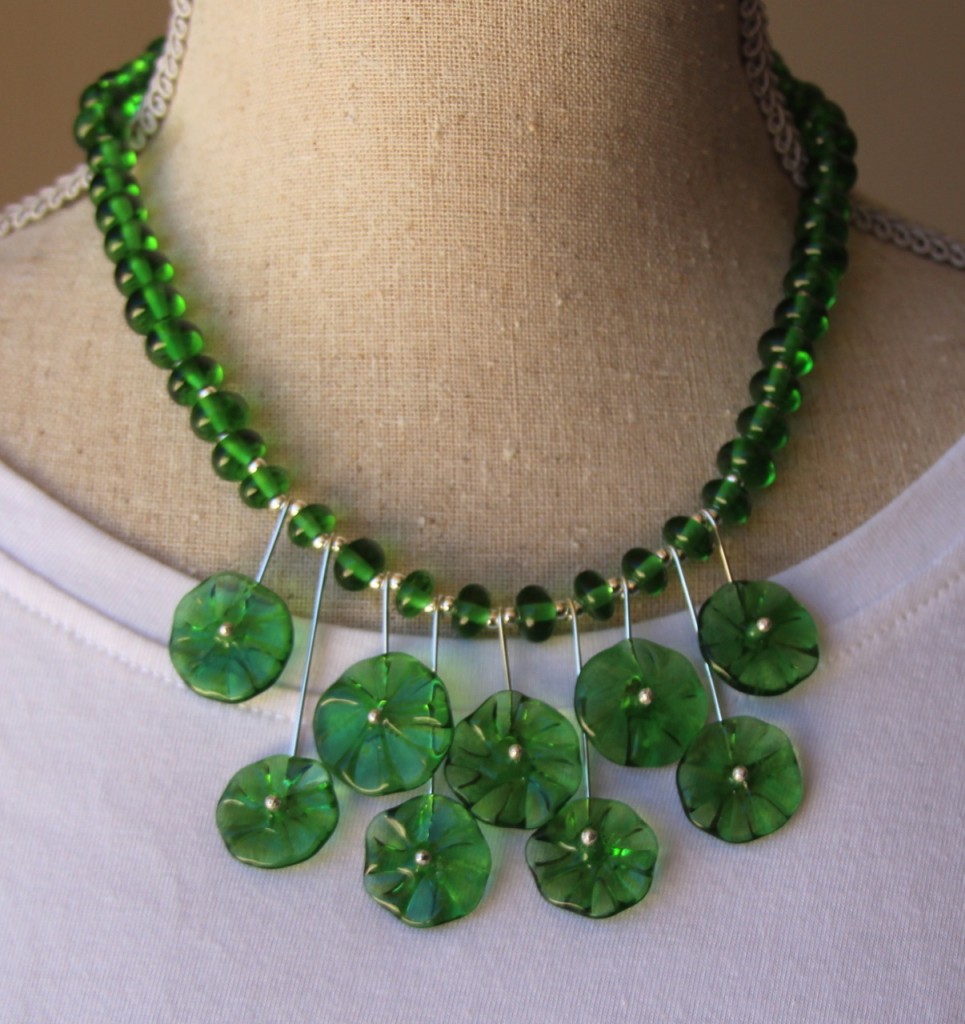 The beads in this necklace were made from a Peroni Beer Bottle - handmade recycled glass beads