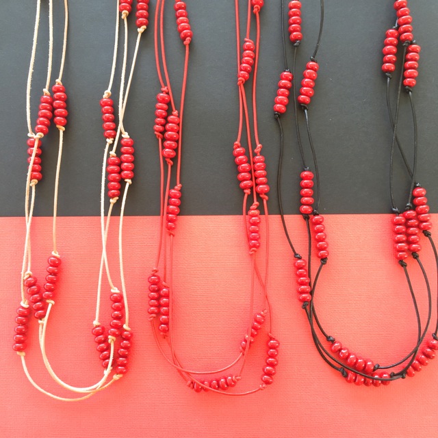 Handmade red glass beads on leather neckalces