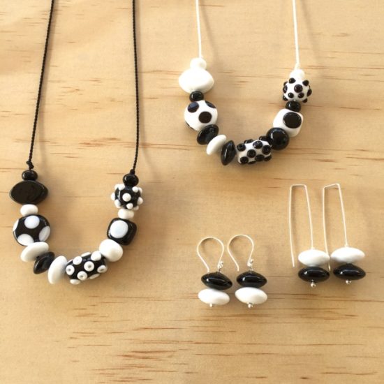 Black and white handmade glass bead jewellery by Julie Frahm