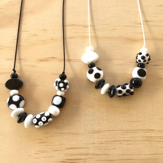 Black and white handmade glass bead necklaces by Julie Frahm