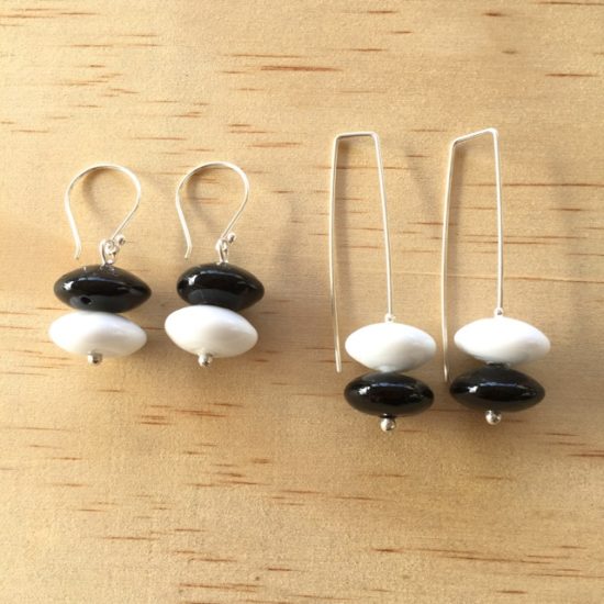 Black and white handmade glass bead earrings by Julie Frahm