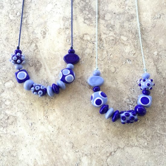 Blue handmade glass bead necklaces by Julie Frahm