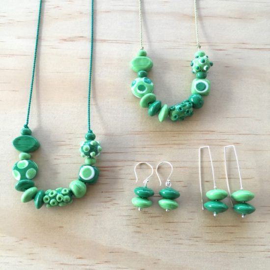 Green handmade glass bead jewellery by Julie Frahm