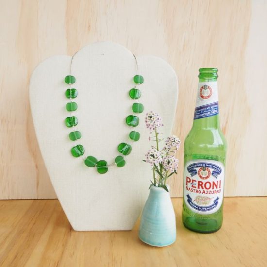 Peroni beer upcycled glass bead jewellery