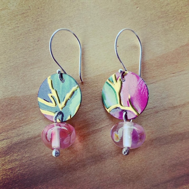 Recycled glass and tin earrings