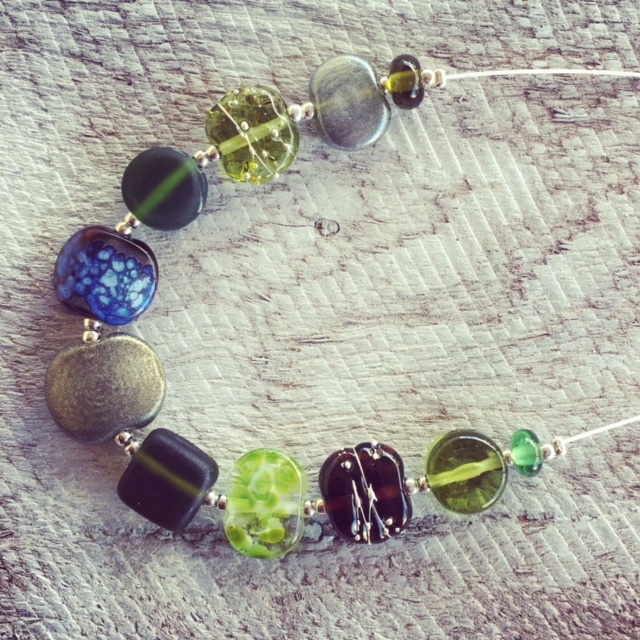 Recycled glass bead necklace | beads made from wine and gin bottles in earthy tones