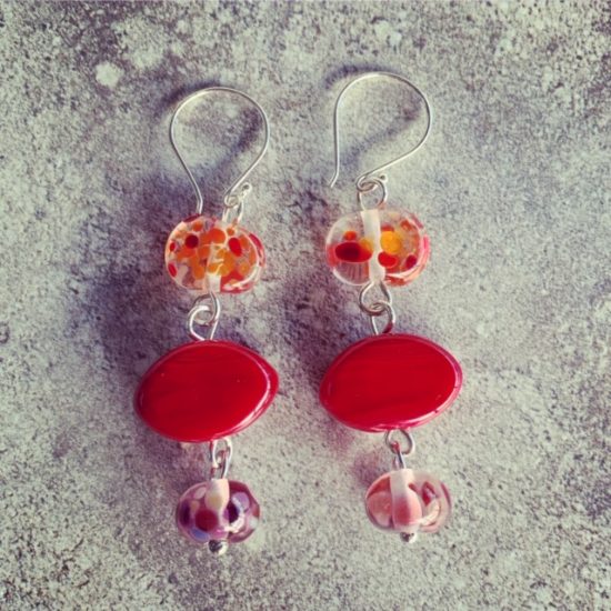 Red recycled and Italian glass earrings – Julie Frahm – Glass Jewellery