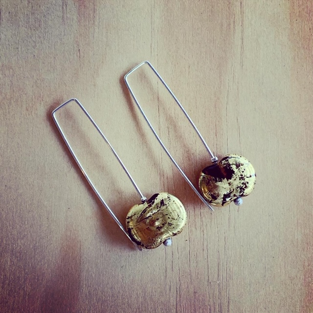 beer bottle earrings with gold leaf